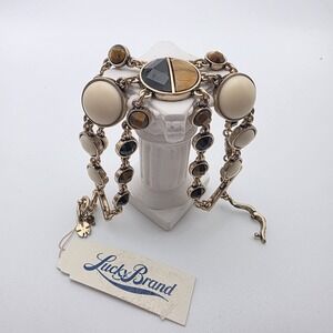 New!‎ LUCKY BRAND Bracelet Reversible Tiger's Eye Semi-Precious Stones Gold Tone